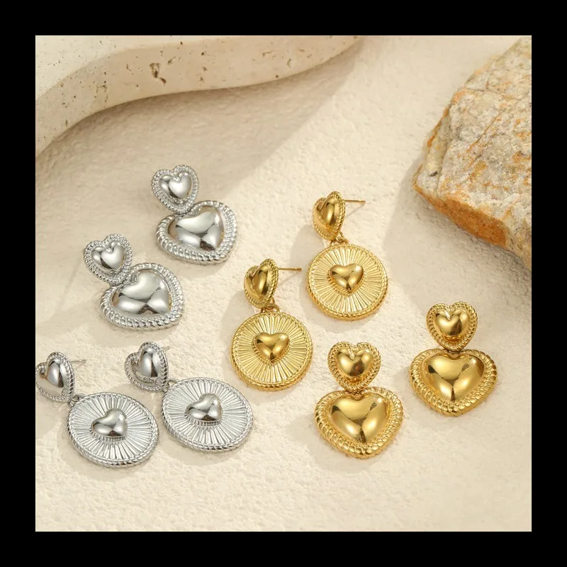 أقراط قلب نسائية من الفولاذ المقاوم للصدأ مزدوجة الحب من الفولاذ المقاوم للصدأ غير قابلة للتلاشي #1