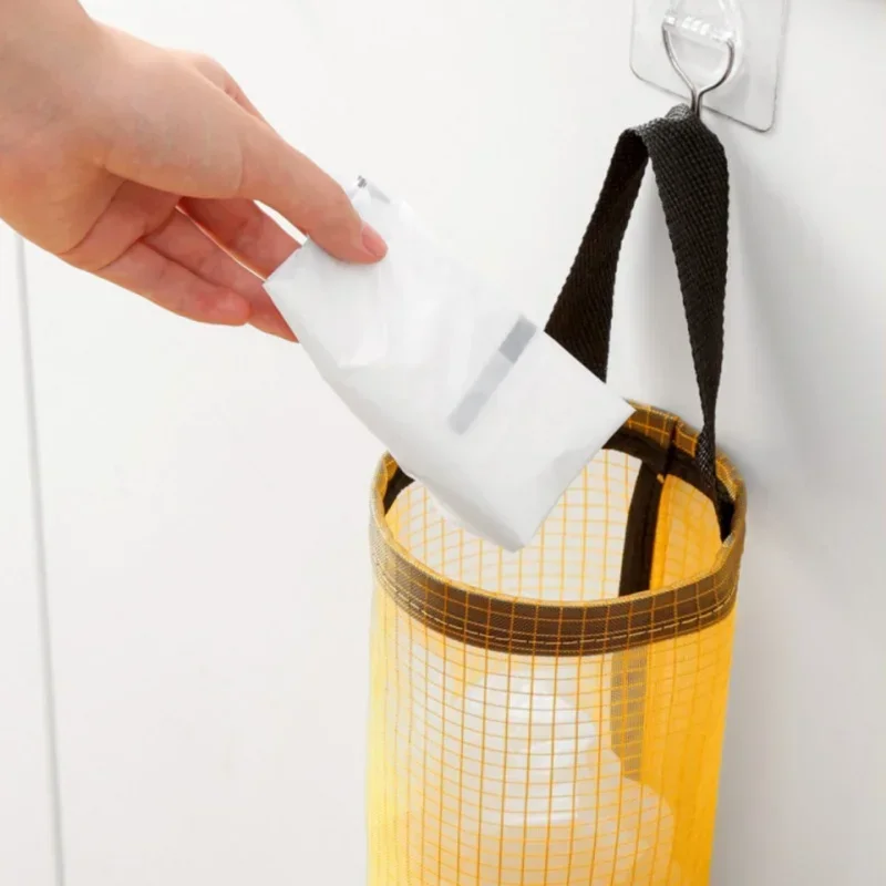 Home Grocery Bag Holder Wall Mount Plastic Bag Holder Dispenser Hanging Storage Trash Garbage Bag Kitchen Garbage Organizer