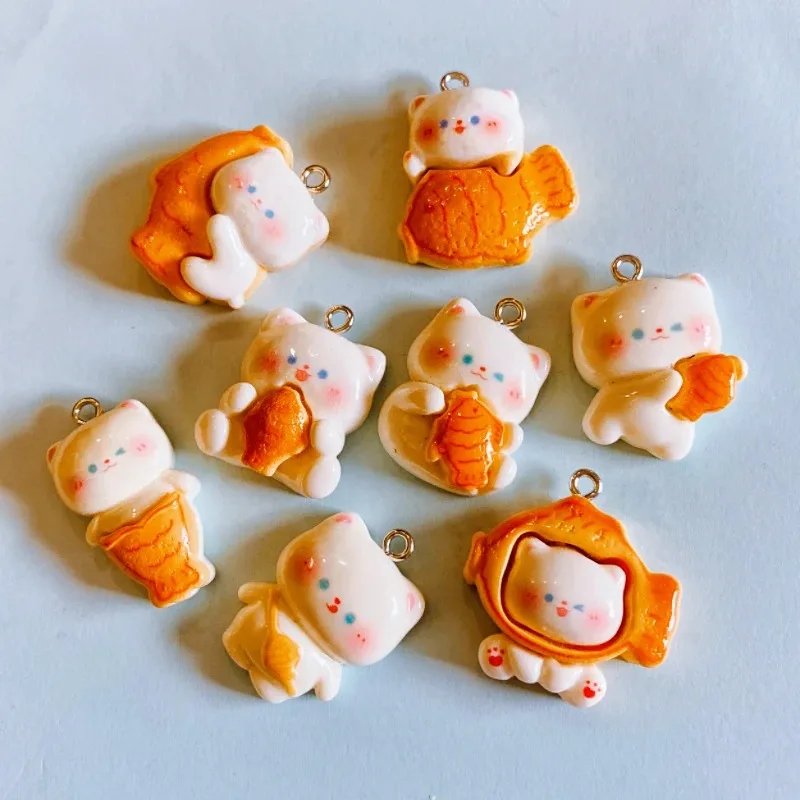10 قطعة Kawaii Taiyaki الأسماك القط الراتنج السحر لصنع المجوهرات قلادة المفاتيح أقراط المعلقات DIY بها بنفسك لوازم اكسسوارات
