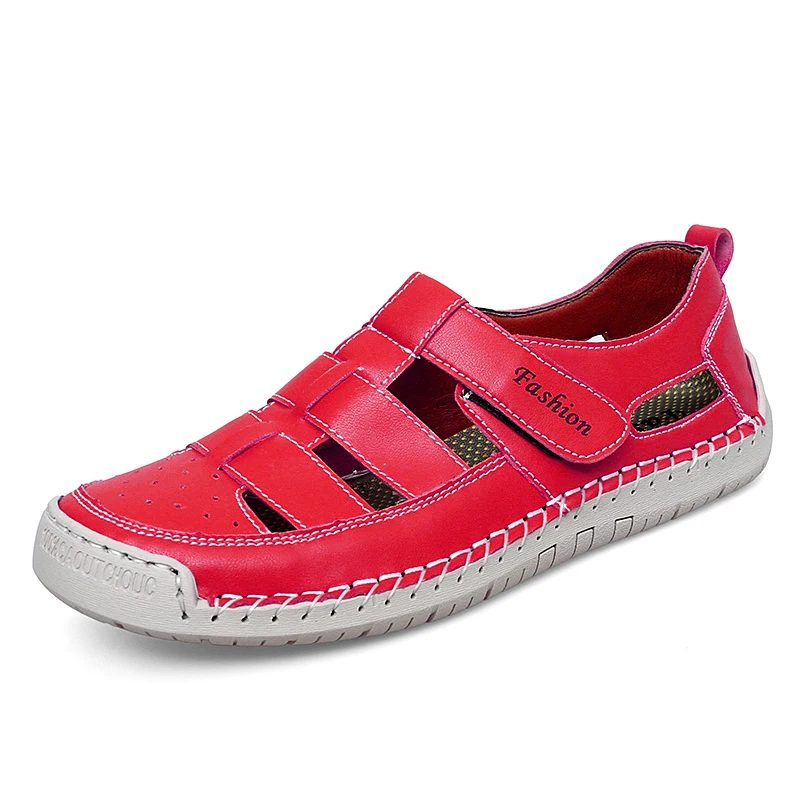 Summer Breathable Leather Women's Sandals Fashion Women Slippers Non-Slip Casual Women Roman Shoes Outdoor Beach Flat Sandals