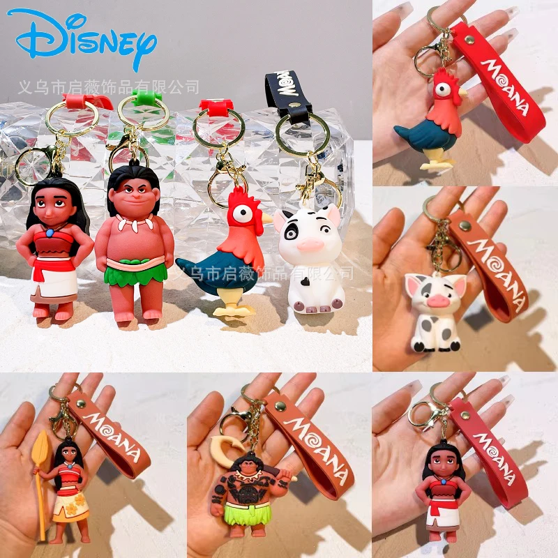 Moana 2 Disney Anime PVC Doll Heihei Maui Pua Movie Silicone Keyring Accessories Pendant Keychain Decoration Children Toy Gifts