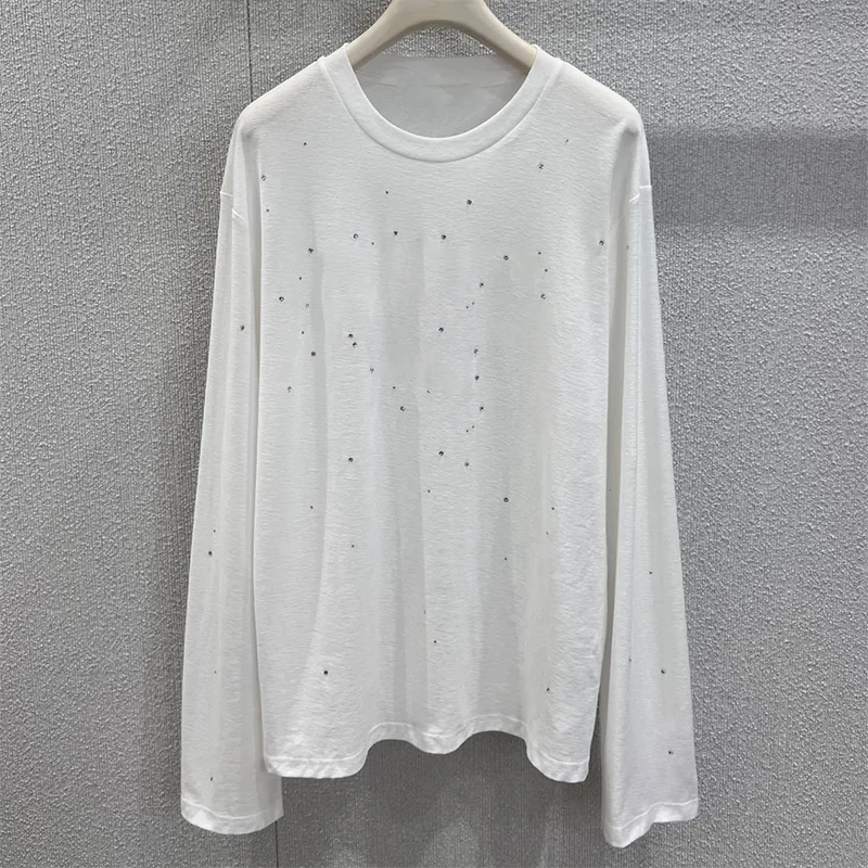 

Top-quality high-street rhinestone-embroidered letter print women's long-sleeved t-shirt American Retro Style 2591352