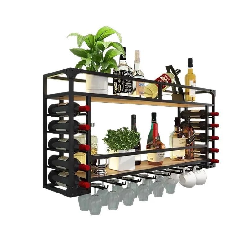 Bar Bar Wine Cabinet Shelf Hotel Home Restaurant Glass Rack Hanging Upside Down Red Wrought Iron Restaurant Wall Wine