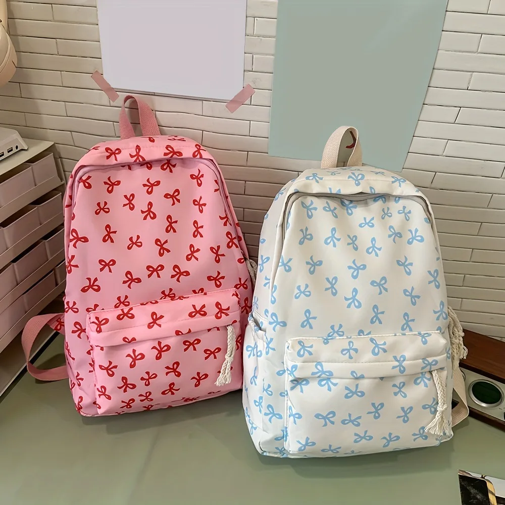Fashion Bow Detail Daypack for Women Versatile Backpack for School Commute Travel Sports Lightweight Casual Spring Summer