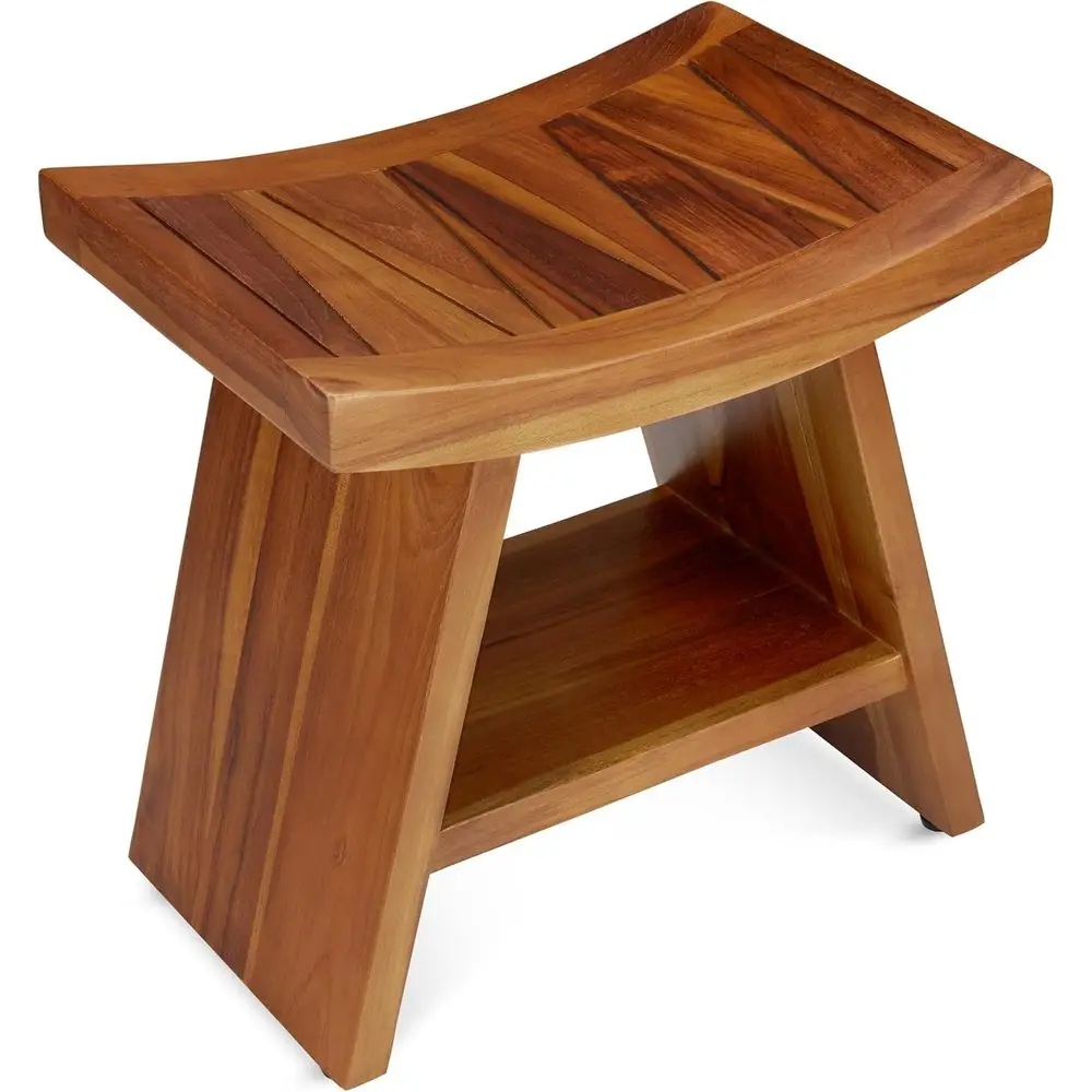 

Teak Shower Stool with Shelf - Waterproof, Anti-Slip, Indonesian Teak Wood Bath Seat and Shower Bench - Fully Assembled Spa Bath