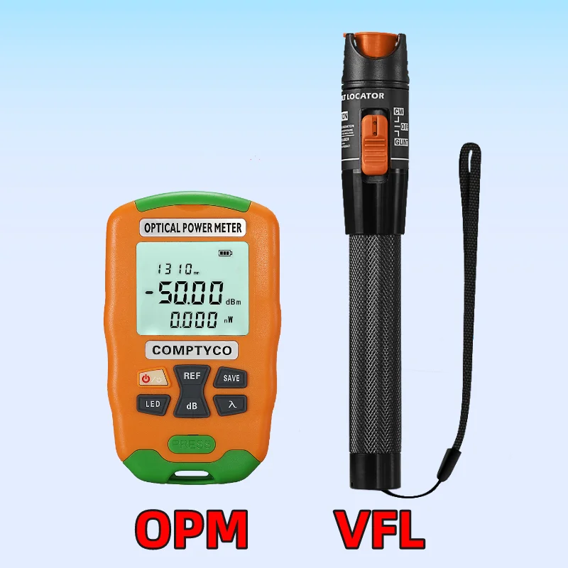 

Mini Optical power meter (-50-+26dBm OPM) and Visual fault locator(1/10/20/30/50/60/80mw VFL) Tester FTTH Fiber Optic Tool Kit