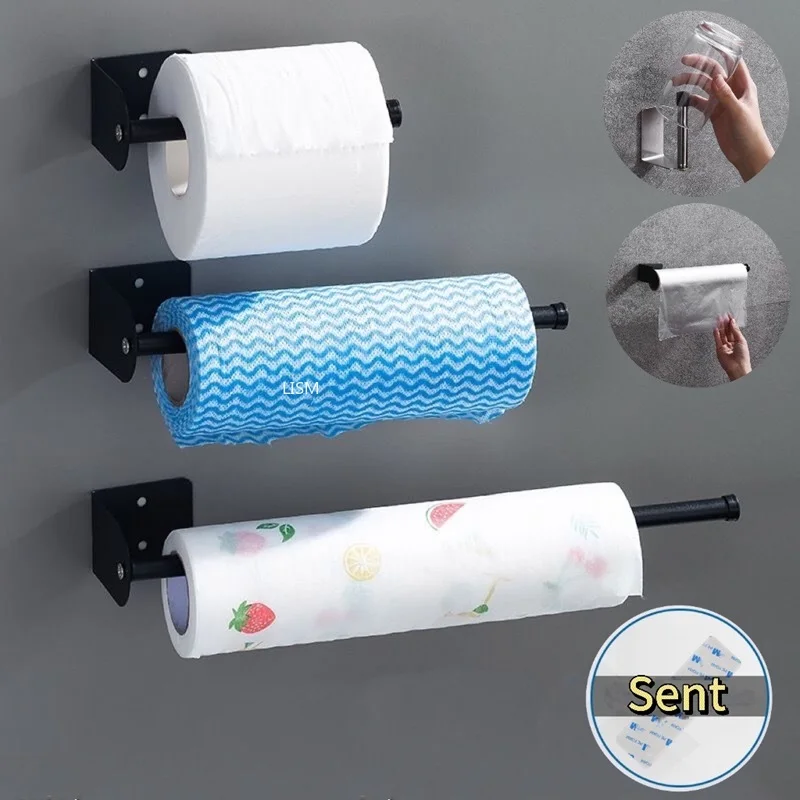 Self Adhesive Toilet Paper Towel Holder Punch-free Roll Paper Holder Kitchen Hook Storage Holder Stainless Steel Wall Mount Hook