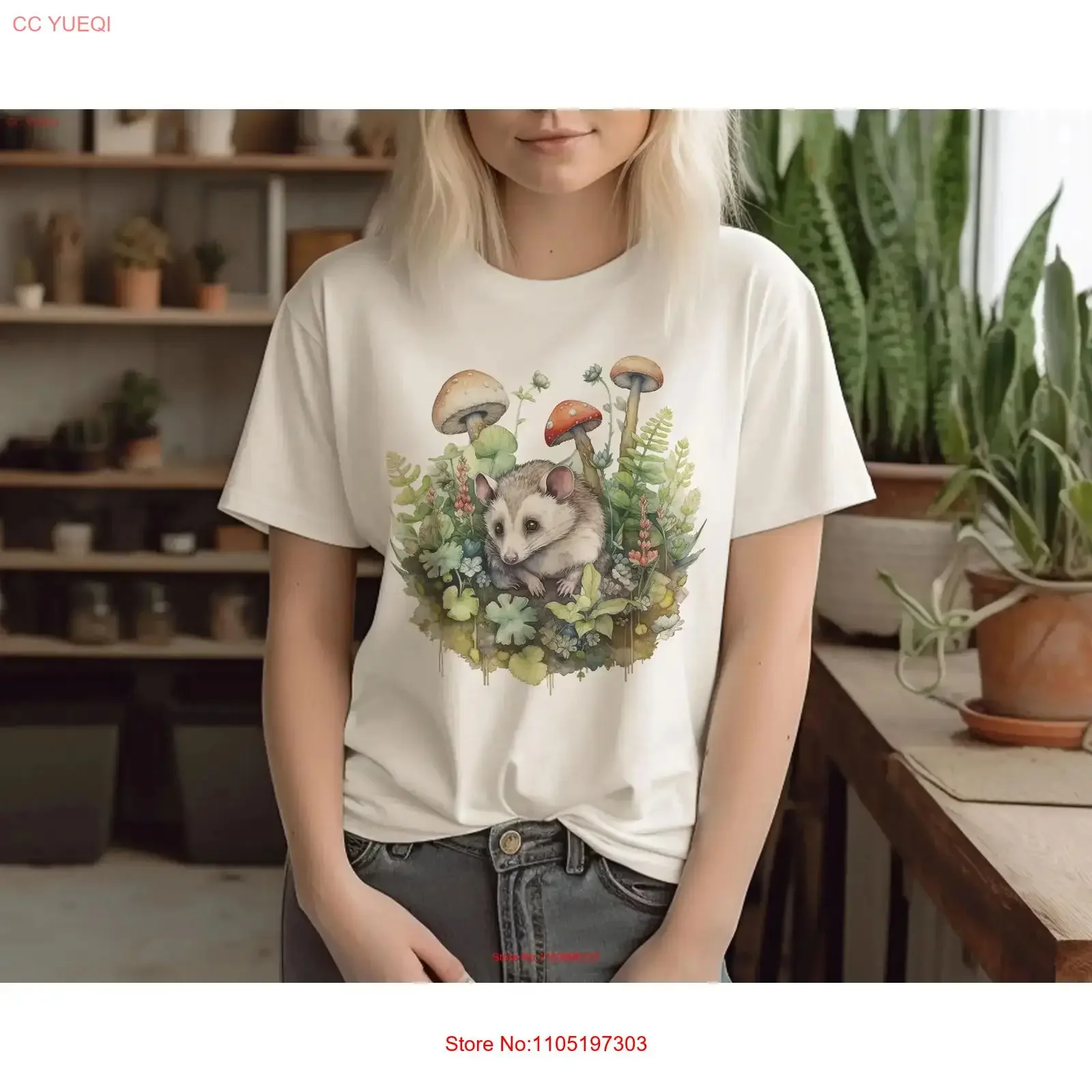 

Cottage Core Opossum shirt Cottagecore Mushroom T Goblincore Animal Water Color Clothing Kawaii Possum vintage Washed Stylish