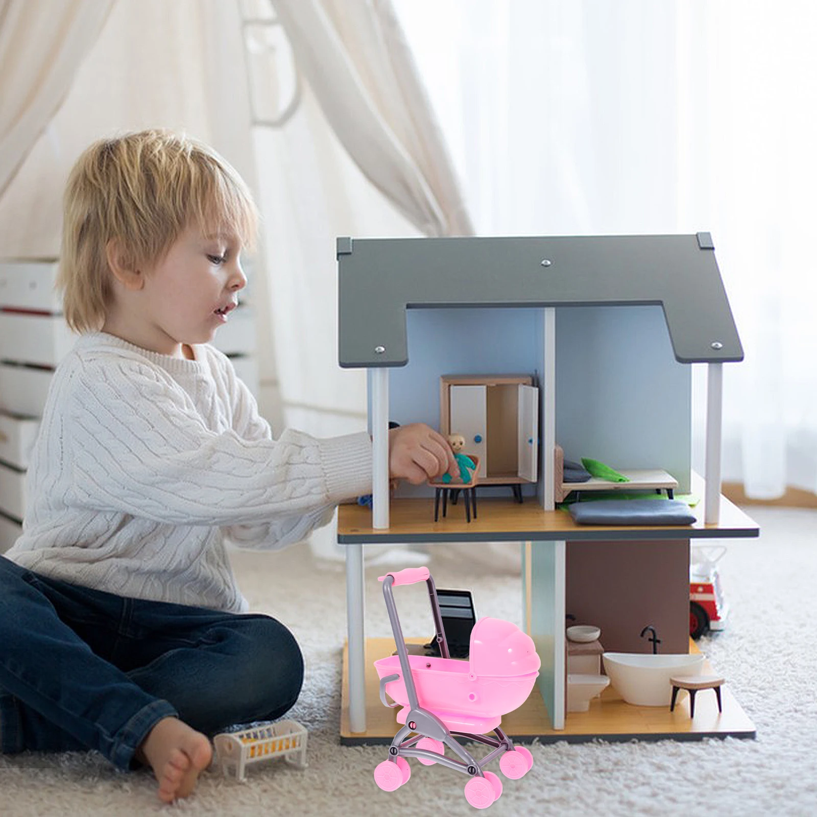 

Children's Play House Stroller Furniture Dollhouse Living Room Baby Toys