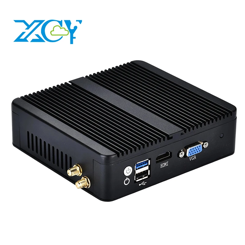 XCY Mini PC industriale senza ventola Celeron N2830 4x LAN HDMI VGA Slot SIM Modem 4G WiFi Win7/10 Linux per segnaletica digitale firewall