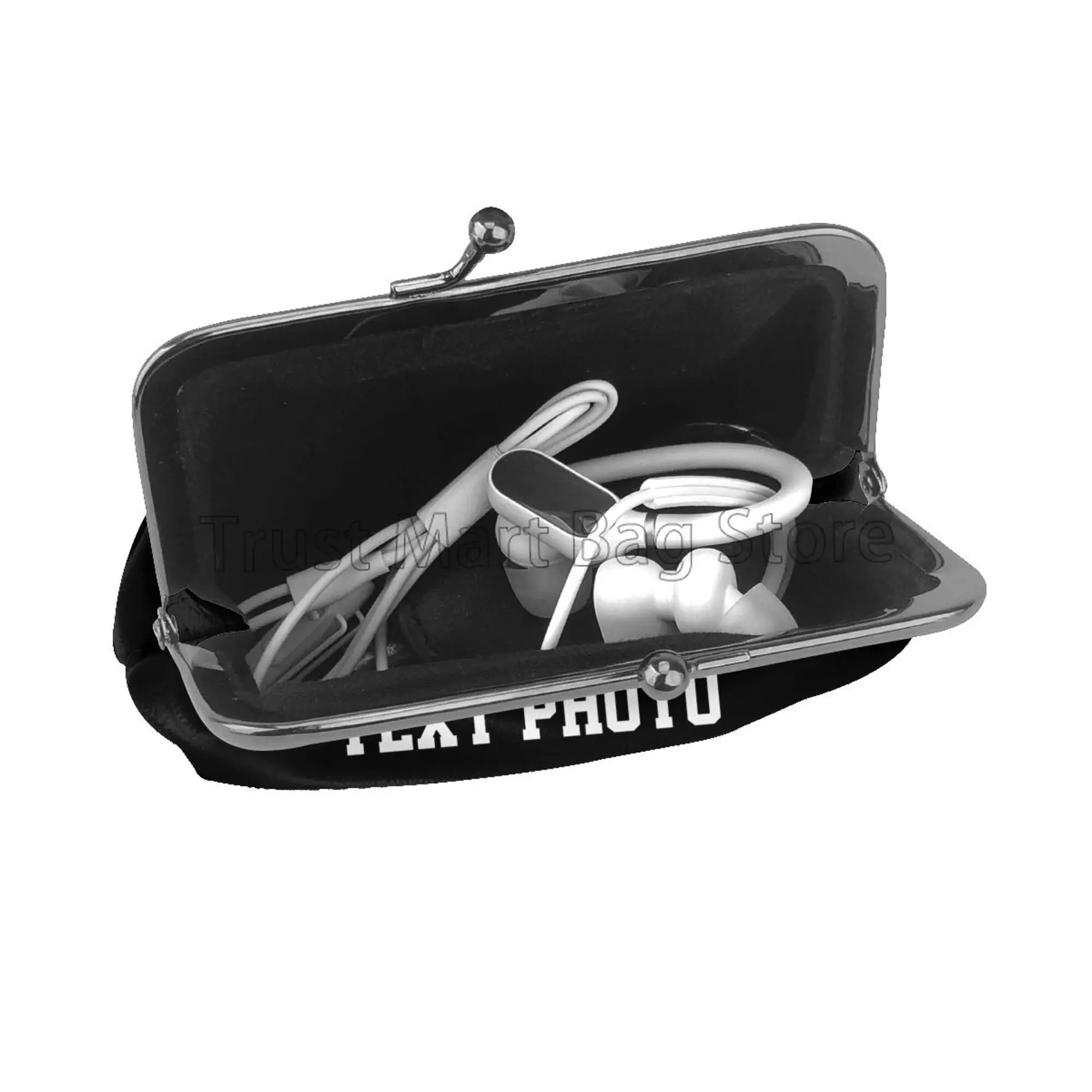 Custom Your Design Text Photo Print Leather Coin Purse Small Change Pouch with Kiss-Lock Clasp Closure Buckle