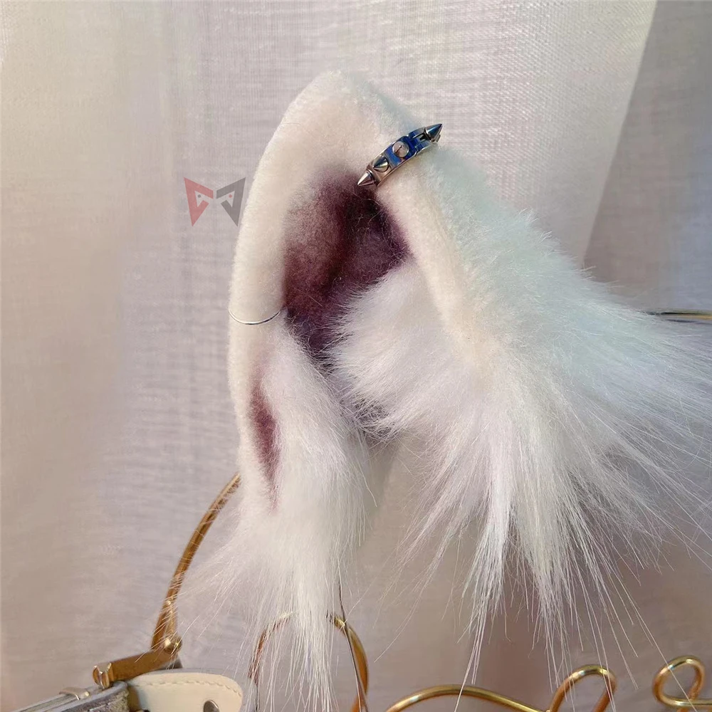 New Handmade Work White Wolf Ears Hairhoop Tail Necklace Earrings Cosplay Carnaval Gothic Lolita Acessories Hair Hoop Headwear