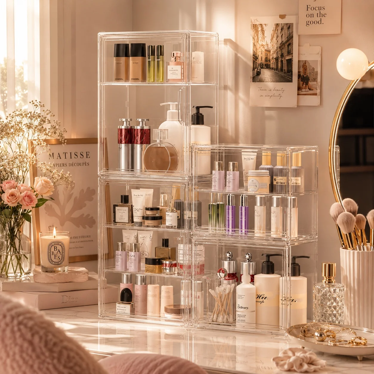 Clear Makeup Storage Case, Dustproof Cosmetic Organizer Box, Skincare Containers, Large Capacity Layered Cosmetic Display Cases