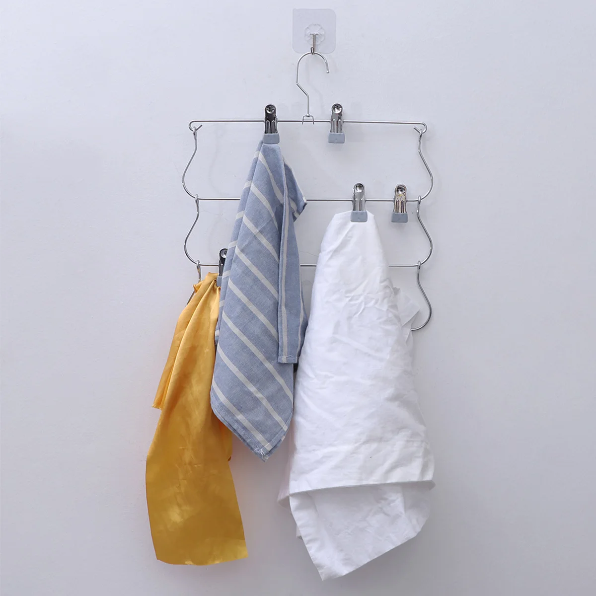 Multifunktionaler Kleiderbügel aus Metall mit Schwenkarm, faltbar, für Hosen, Rock, Kleiderbügel, Clips, sturzsicher, Organizer, Schrankständer, Silber