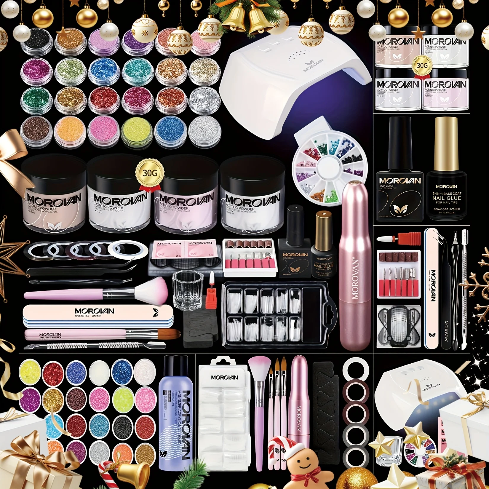 

{Набор акриловых ногтей} Morovan: универсальный профессиональный набор акриловых ногтей, набор инструментов для шлифовальной машины и т. д., рождественский подарок