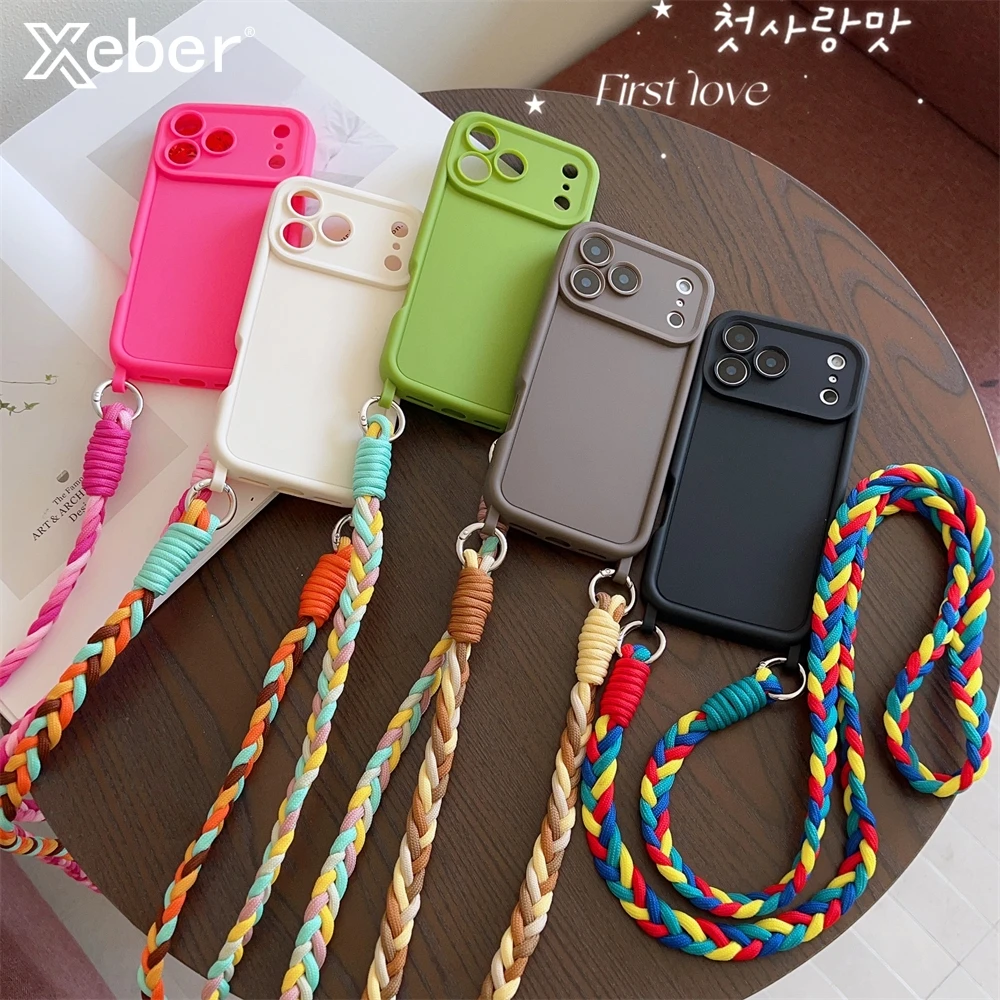 Umhängeschnur-Seil-Lanyard-Halsketten-Hülle für iPhone 17, 16, 14, 11, 12, 13, 15 Pro Max Plus Air XS XR, stoßfeste weiche Silikonhülle