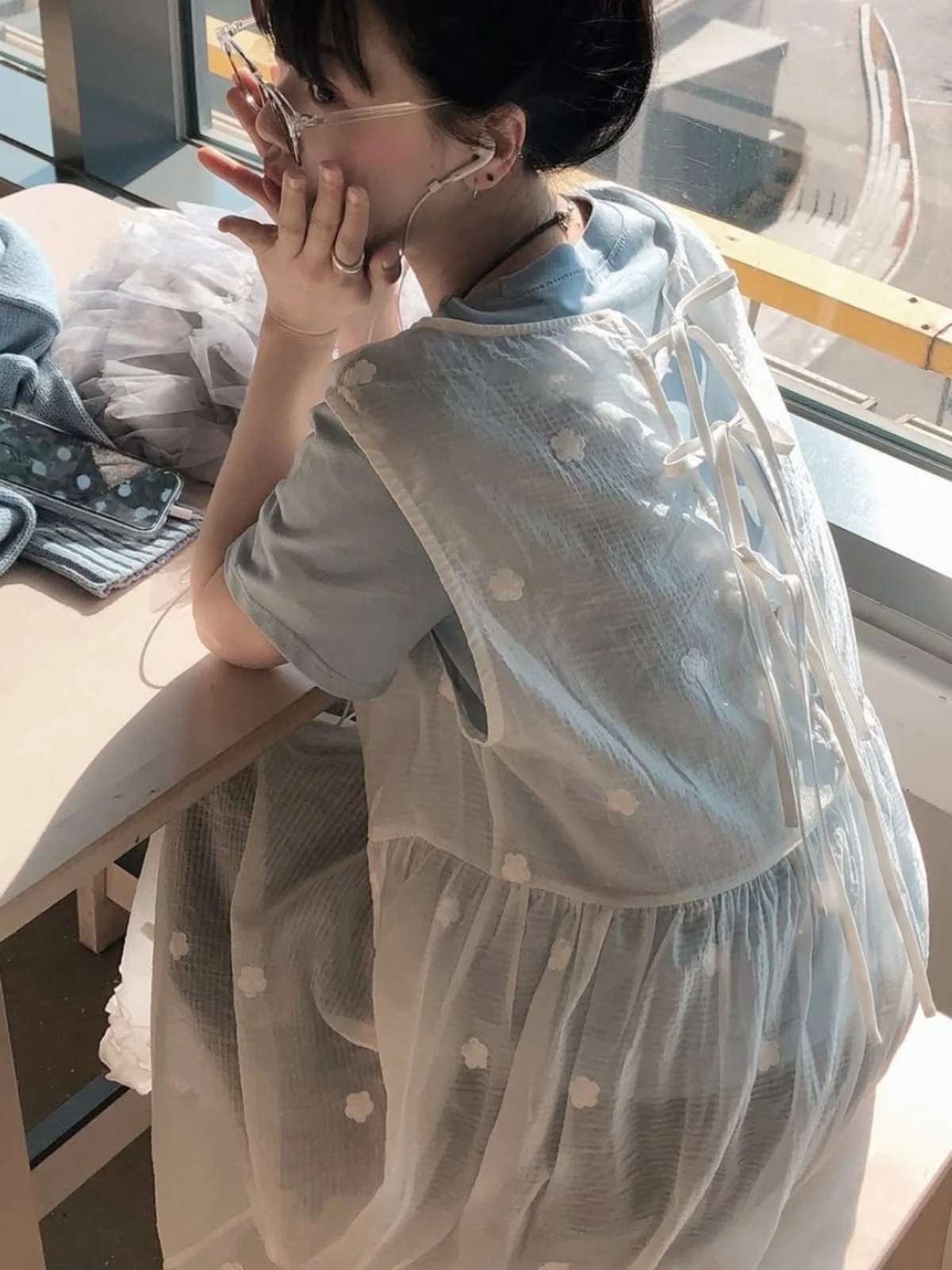 Vestido  com Estampa de Poá para Mulheres, Design em Camadas, Sem Mangas, Estilo Coreano, Cintura Solta