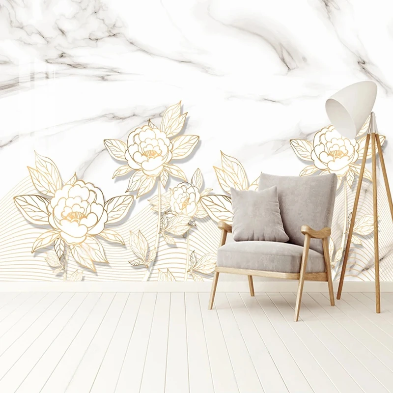 

Custom 3D Mural Modern Light Luxury Relief Gold Flowers Photo Wallpaper For Bedroom Living Room TV Sofa Backdrop Wall Home Decor