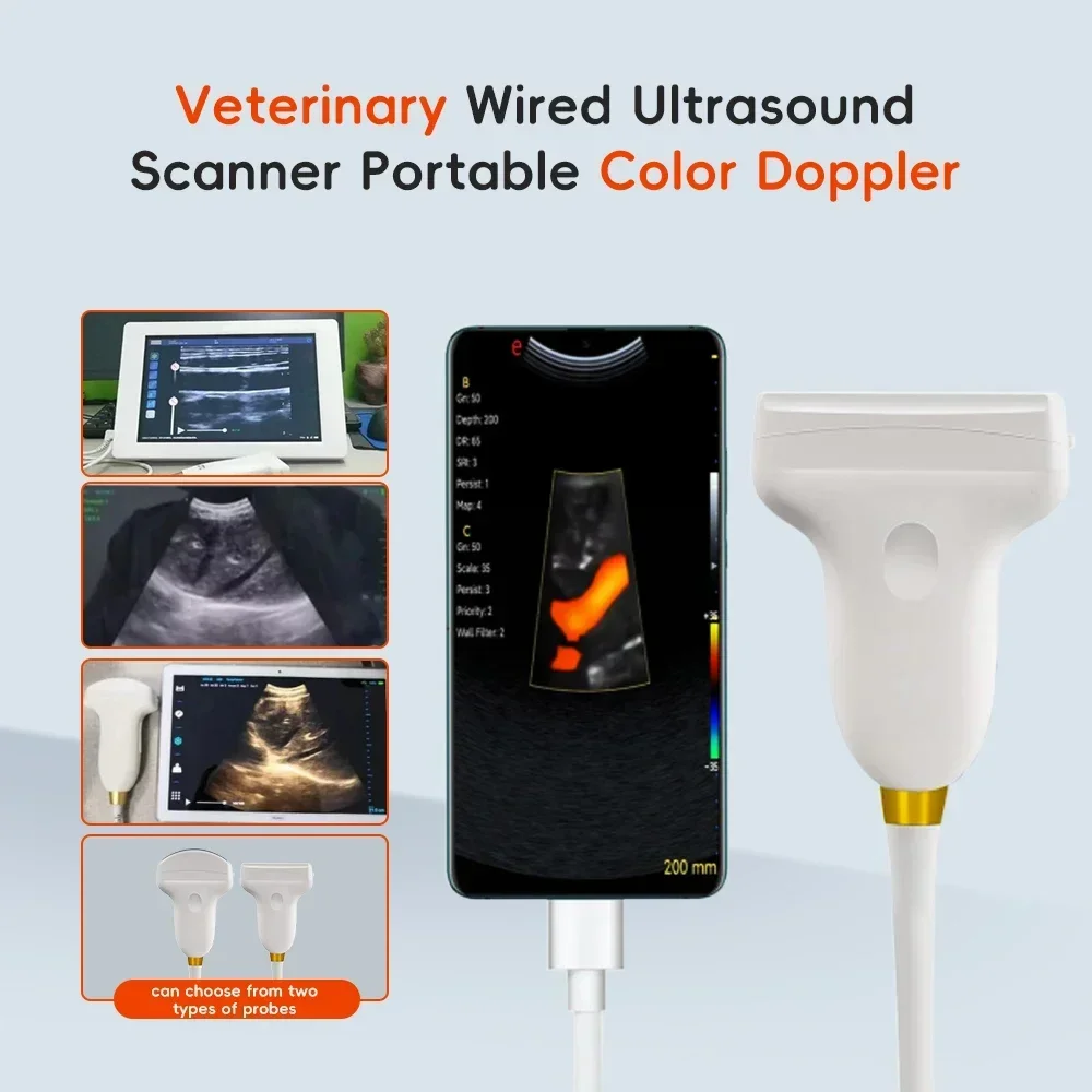 2025 Veterinary Wired Ultrasound Scanner Portable Color Doppler 3.5/7.5Mhz Convex Probe for Andriod Phone with Type-c Port