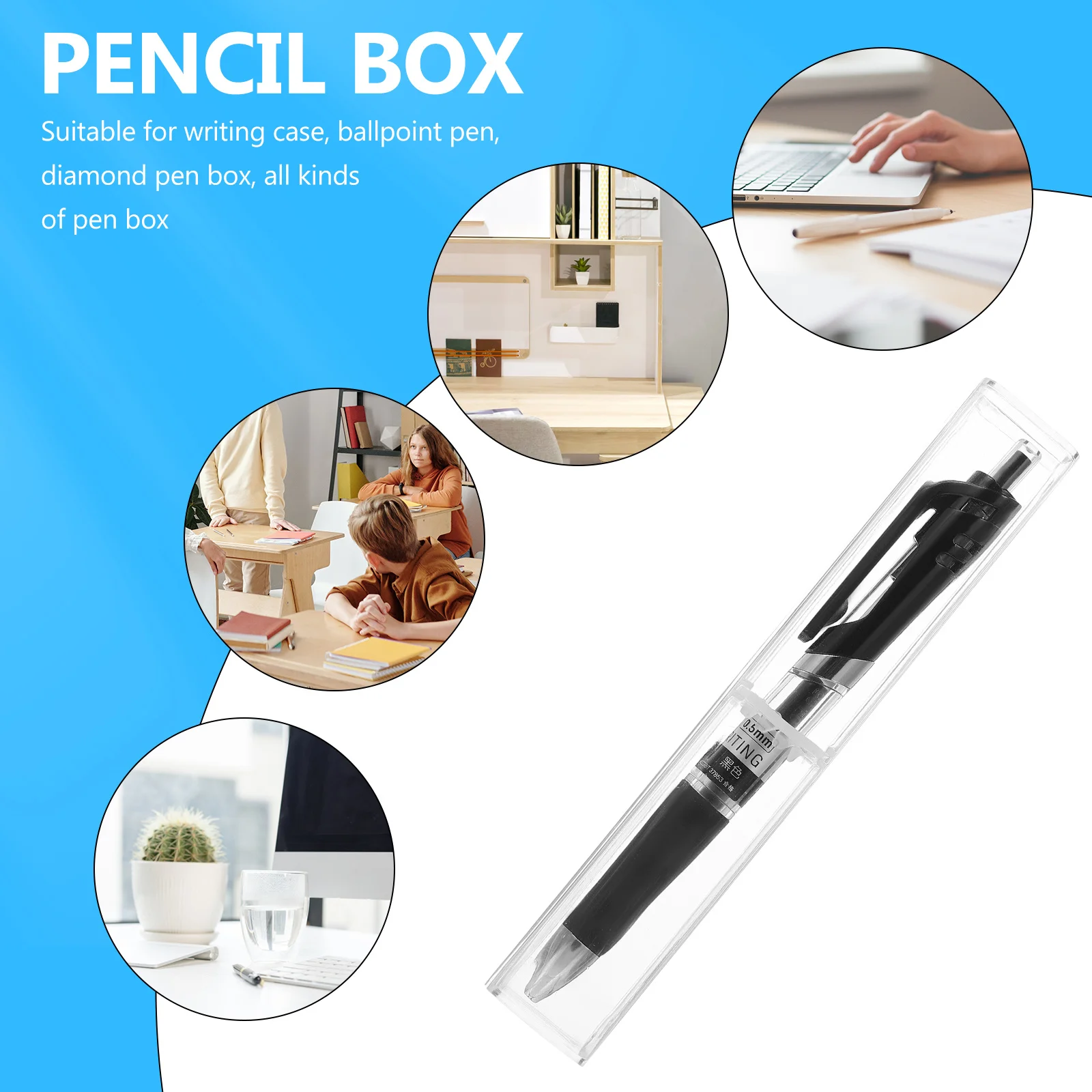 

25Pcs Transparent Pen Cases Square Design Fixed Ring Practical Pen Storage Box School Supplies Pencil Holder Pencil Storage Case