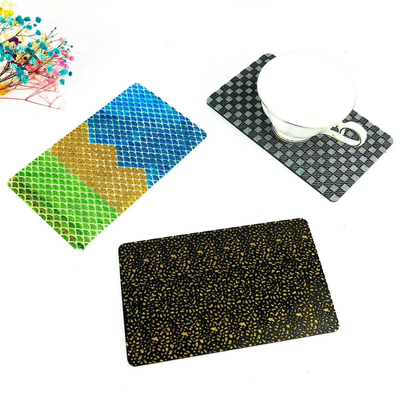 Leopard Pane Coaster Cup Pad Silicone Mold DIY Square Water Coffee Cup Coaster Tray Storage Mirror Silicone Molds For Resin