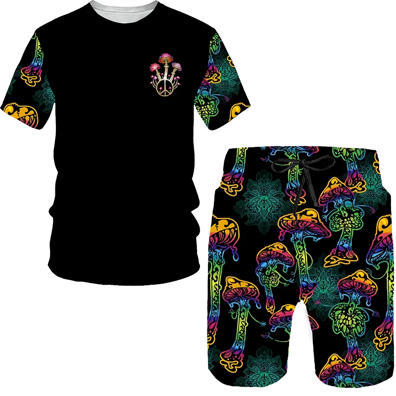 

2024 NEW Mushroom 3D Print T-Shirts Shorts Sets Men's Tracksuits Short Sleeve T Shirt Pants Set Man Suits Clothing Camping