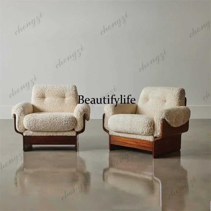 D136 Modern Home Furnishing Medieval Solid Wood Straight Lamb Fleece Sofa