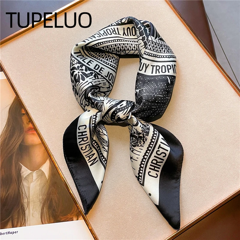 Impressão 70cm lenço de cetim de seda feminino design de luxo pescoço gravata cachecol feminino cabelo mão pulso foulard xale hijab bandana