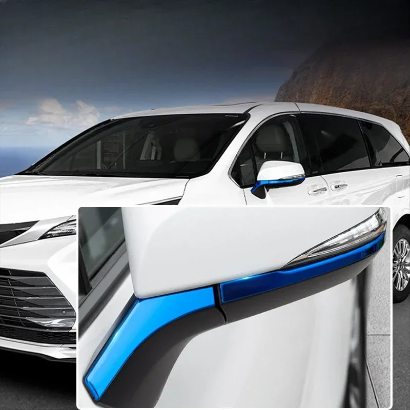 トヨタ-シエナ-グランビア-2021-2024-リアビューミラーアンチスクラッチトリム修正されたセナリアビューミラー高輝度トリムアクセサリー