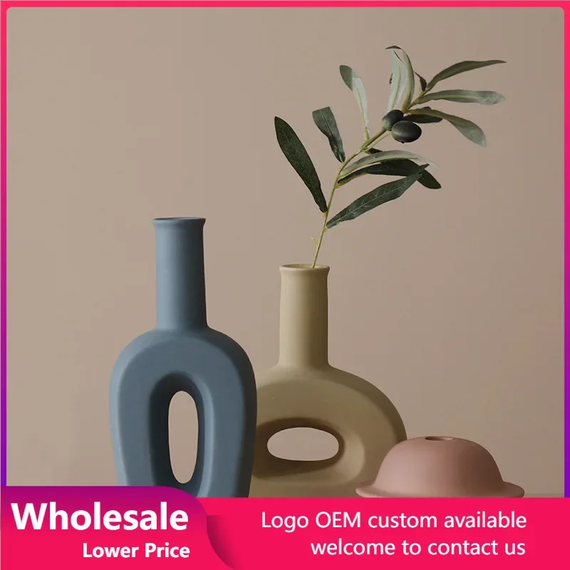 

Vase Ceramic Home Decoration Flower Pot Ornaments Morandi Figurines Office Desktop Living Room Interior Hotel Decor Gift