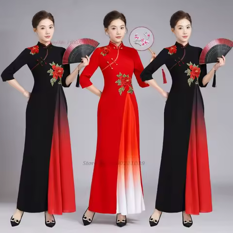 2026 chinese performance dress improved cheongsam national flower embroidery qipao dress oriental banquet evening dress vestido