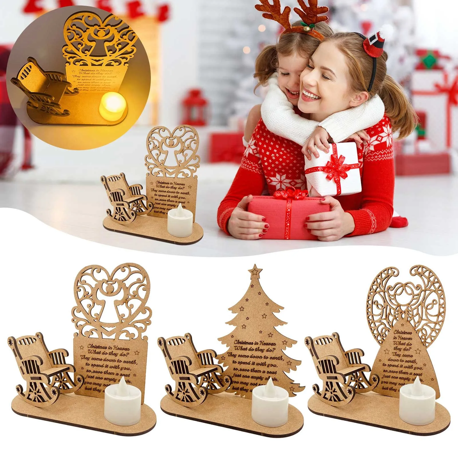 Christmas Remembrance Candle Wooden Ornament Rocking Chair To Remember Loved Ones In Heaven Tealight Candlestick Holders