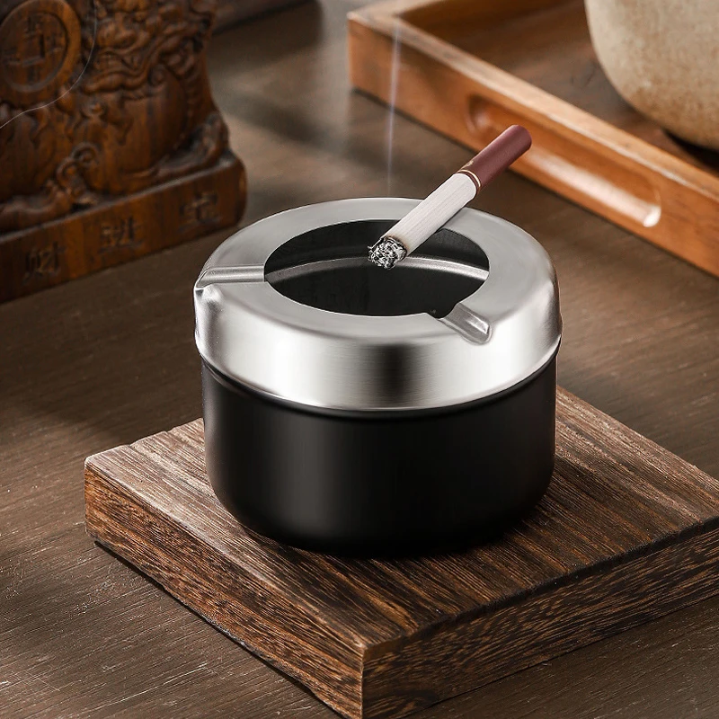 2025 New Stainless Steel Ashtray for Cigarette Home Office Hotel Tray Desktop Ornament Gift for Smoker Black/Orange - Image 2
