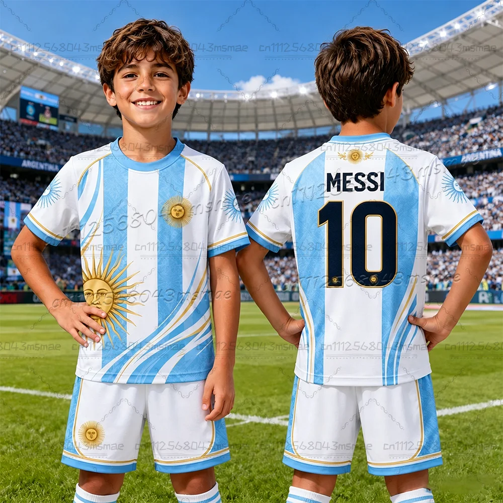 2026 Neues Fußball-Outfit T-Shirt-Shorts-Set für Männer und Frauen Harajuku Argentinische Fans Top Shorts Sommer Kinder 2-teiliges Set – Detail 7
