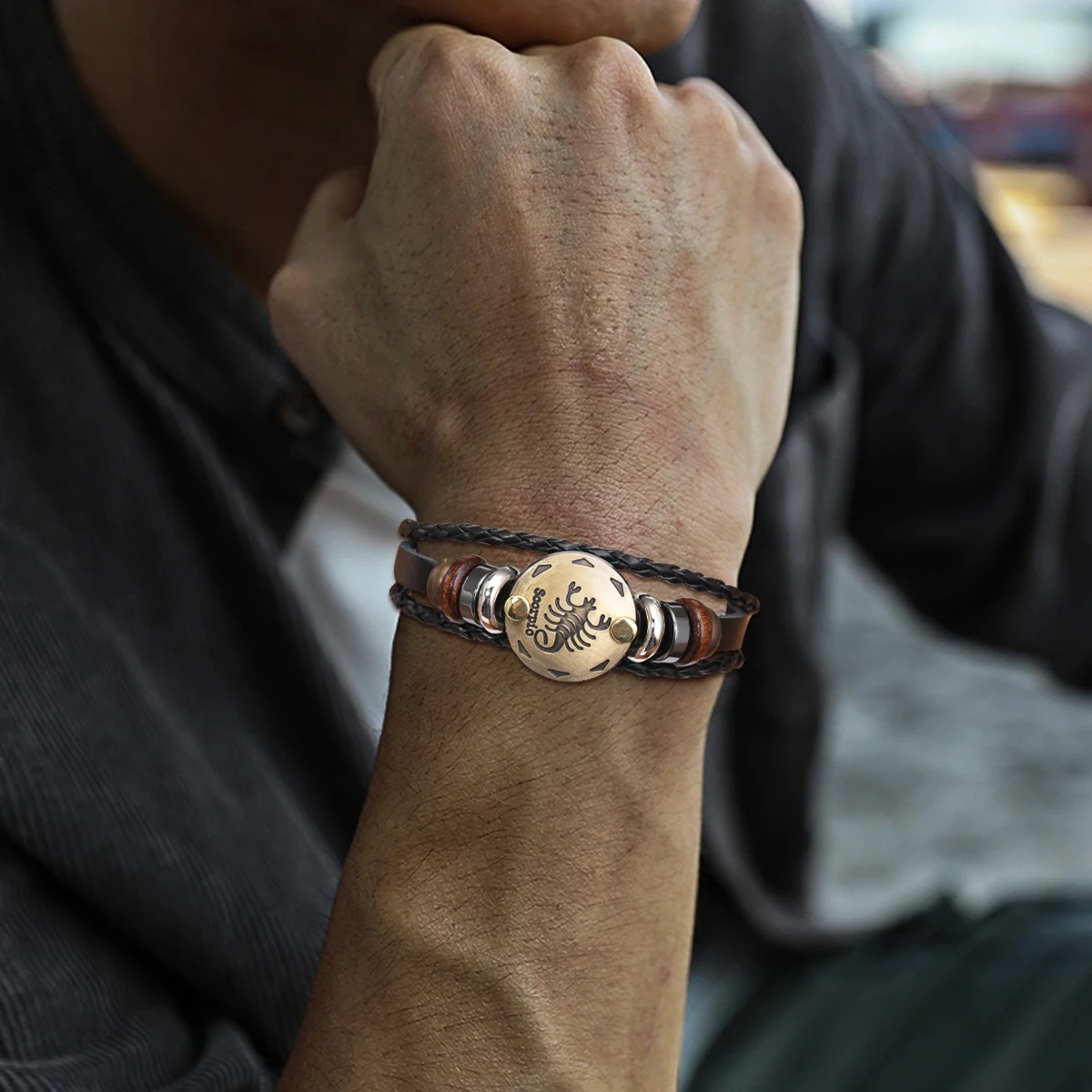 

12 Constellation Bracelet Cowhide Jewelry Simple Multi-Layer Vintage Woven Couple Genuine Leather Men's Bracelet Taurus Scorpio