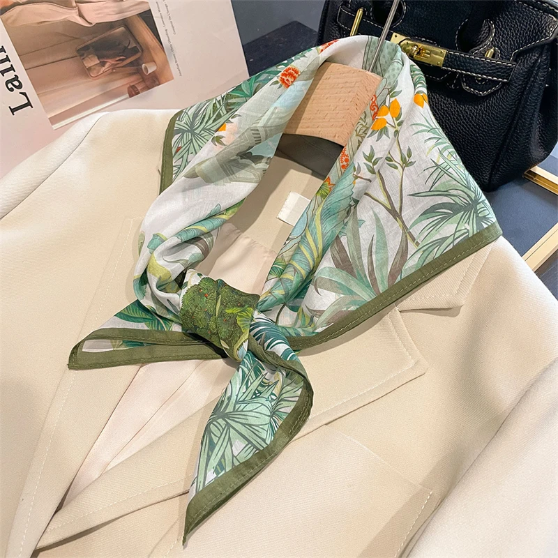 Women Square Handkerchief Headband Luxury Pure Silk Scarf Cotton Floral Bag Scarfs Female Small Neck Scarves For Ladies Bandana