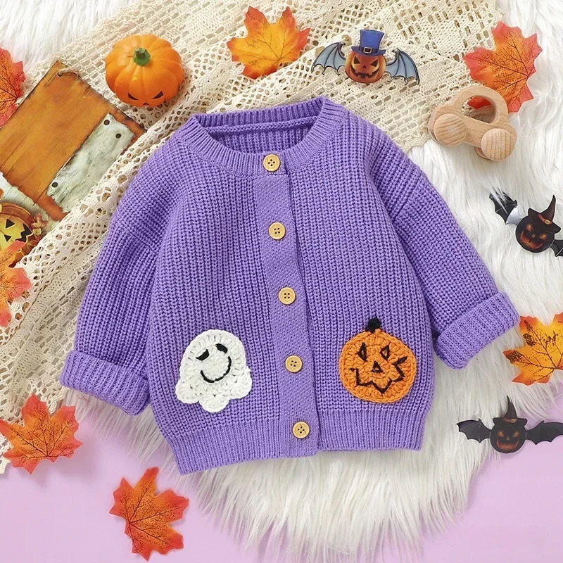 

MILANCEL Autumn Baby Knitted Cardigan 6M-3Y Halloween Pumpkin Decoration Infant Girls Sweater Korean Loose Toddler Tops