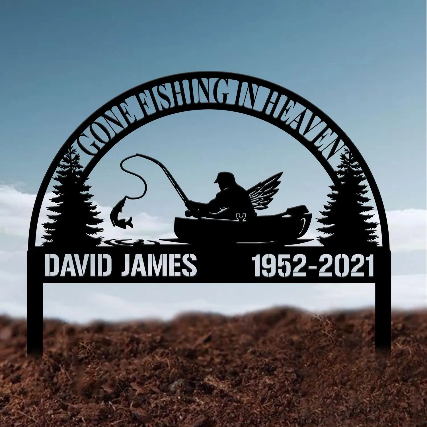 Estaca de placa memorial personalizada para pesca no céu, marcador de sepultura memorial, estaca memorial de pescador para perda de pai