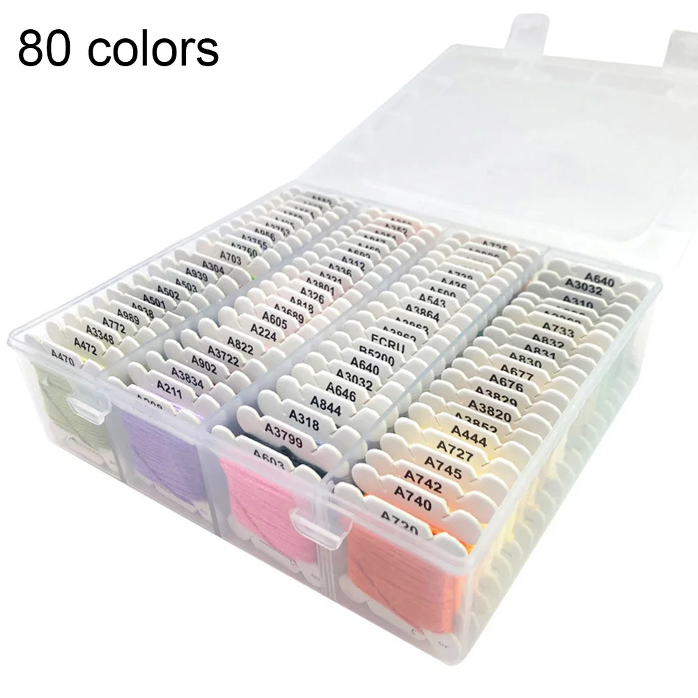 

80Pcs Plastic Thread Bobbins Thread Card Floss Crafts 6 Strands Multicoloured Cross Stitch Thread With Storage Organizer