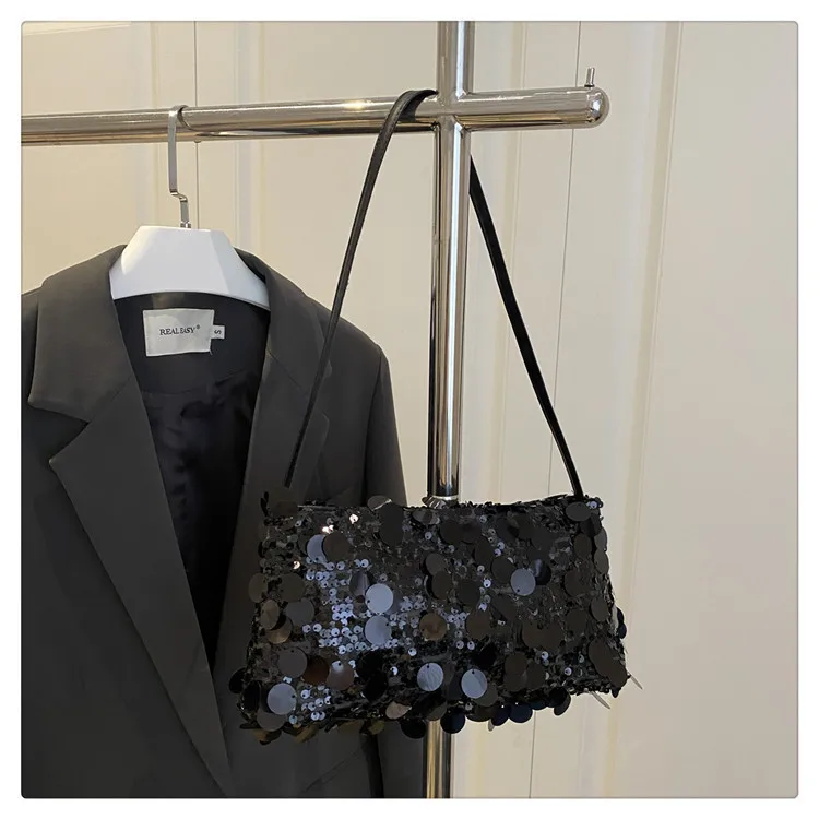 Neue Pailletten-Abendtasche, Schultertasche für Damen, leicht, tragbar, Damen-Umhängetasche mit Riemen, einfarbig, modische Handtasche für Frauen. – Detail 26
