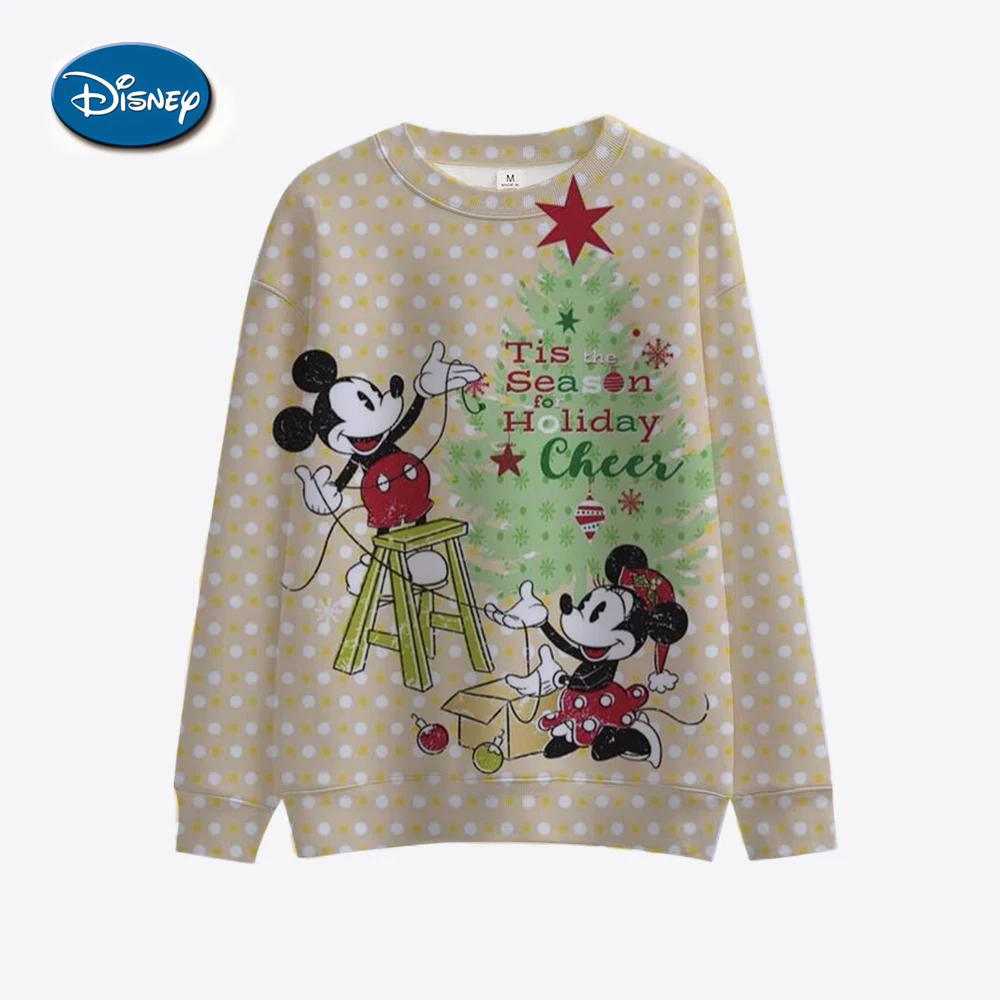 New Y2K Merry Christmas Disney Mickey and Minnie Fall Harajuku Crew Neck Casual Women\'s Long Sleeve Sweatshirt Ladies Top 2022