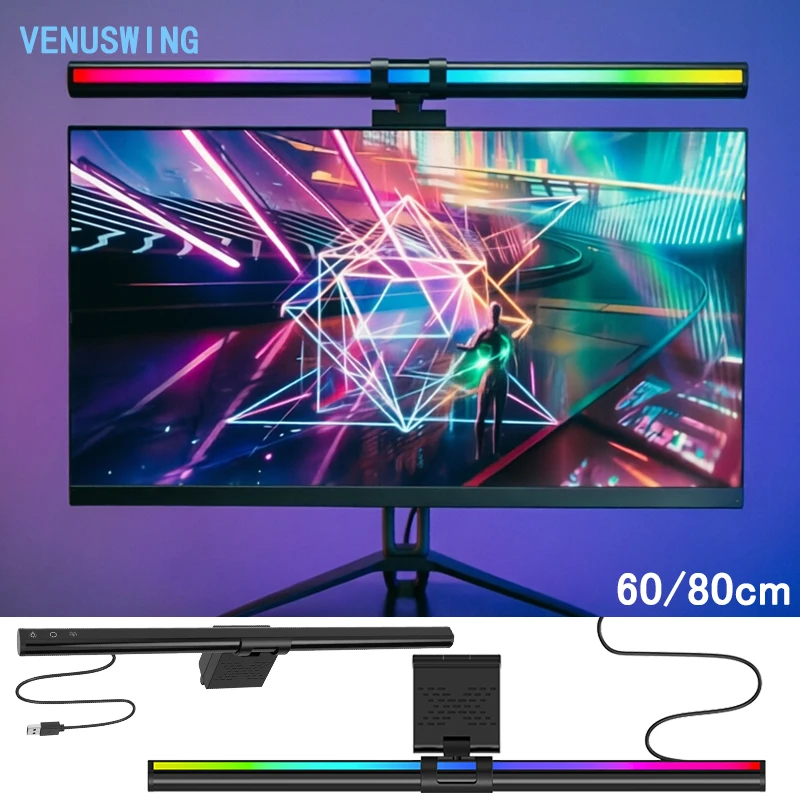 RGB Light 60/80cm Game Atmosphere Lighting Monitor Light Bar Computer Monitor Lamp Atmosphere Lamp for Home Office Work Game