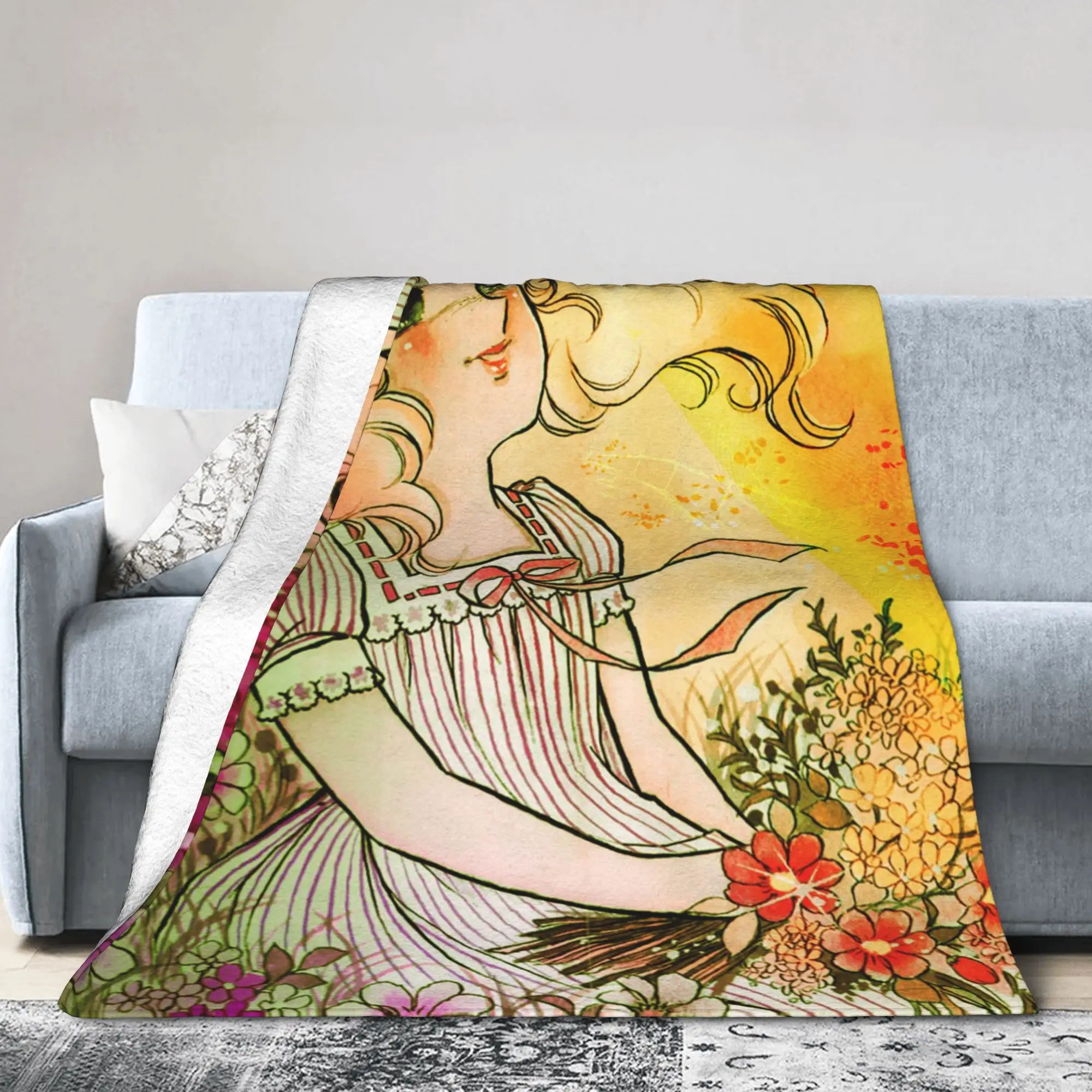 Kawaii Candies Velvet Throw Blankets Candy Candy Anime Blanket for Home Bedroom Super Warm Quilt,