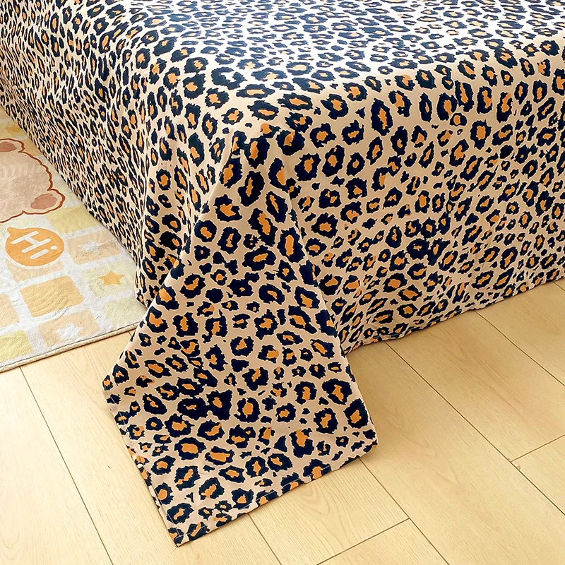Leopard Print Bed Sheet Set ,Cheetah Skin Print Sheets Animal Theme Bedding Set with 1 Flat Sheet 2 Pillowcase Queen King Size