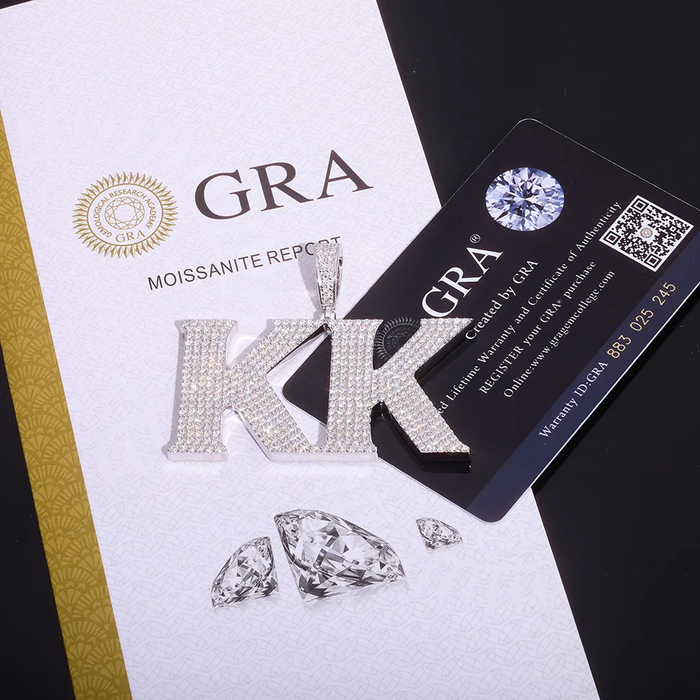 

ESKEEM Custom Moissanite Letter Pendant Necklace 925 Sterling Silver Hip Hop Jewelry Hand Setting Initial Letter Pendant For Man