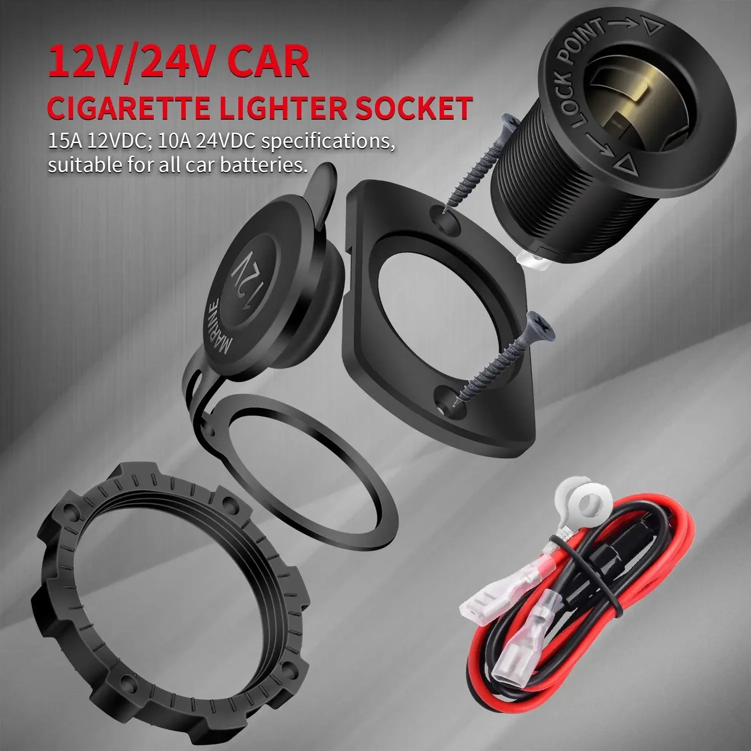 

DaierTek 12V Car Cigarette Lighter Socket - Waterproof 12 Volt Power Outlet for Boat Marine Auto