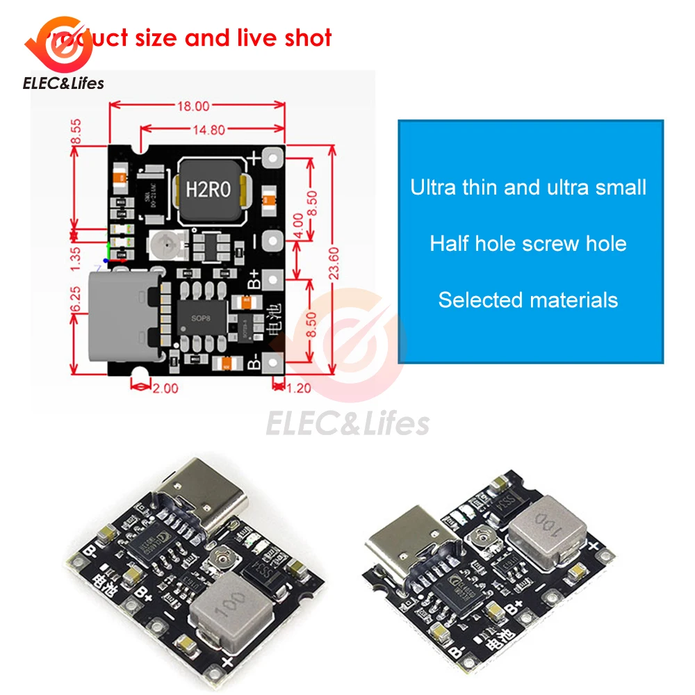 C타입 USB 리튬 이온 18650 배터리 충전기 보드 DC-DC 스텝 업 부스트 모듈 TP4056 DIY 키트 부품, 3.7V 4.2V 1A 5W