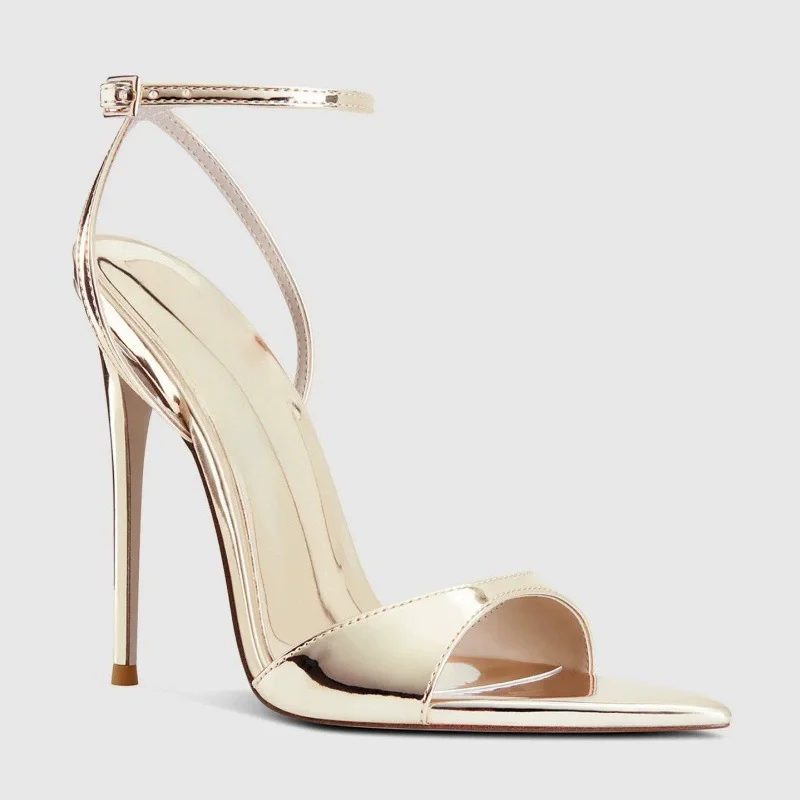 

Summer new pointed patent leather one-word buckle sexy sandals thin high-heeled banquet large size customized women's sandals