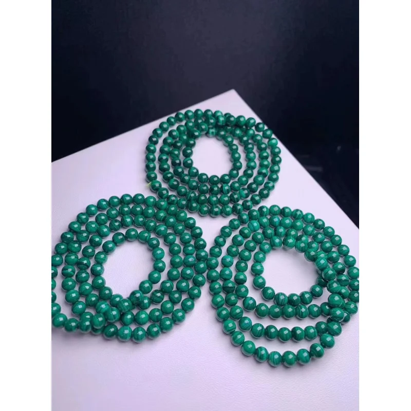 Jewelry Three-Ring Bracelet Green Malachite with Clear Lines