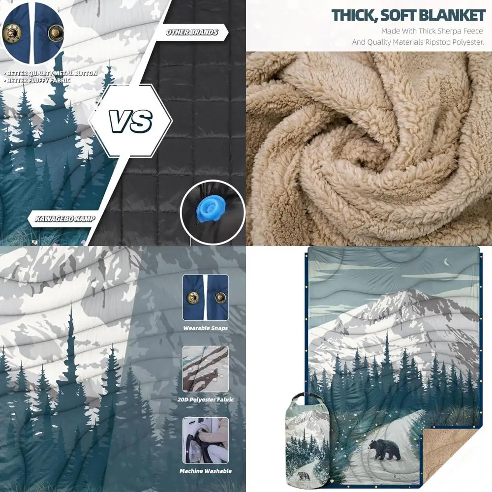 

Ultralight Sherpa-Lined Camping Blanket, 78x56, Warm & Soft for Cold Weather Adventures and Backpacking